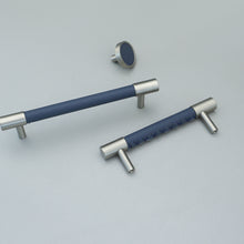Load image into Gallery viewer, 3.78"-5" Dark Blue Leather & Brushed Nickel Pulls, Knobs & Handles | Drawer, Cabinet, Wardrobe & Dresser Hardware