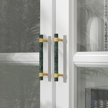 Load image into Gallery viewer, Marble (Black, Green, White) Kitchen Cabinet Pulls | Brass Luxury Dresser Handles, Drawer Knobs, Closet Hardware & Decor