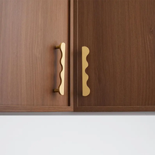Load image into Gallery viewer, Antique Brass Wavy Cabinet Pull, Modern Minimalist Drawer Knob, Rustic Wardrobe & Kitchen Hardware