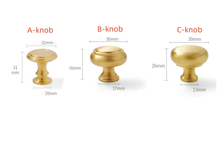 Load image into Gallery viewer, 3.78", 5" & 6.3" Solid Brass Brushed Gold Drawer Knobs | Euro Cabinet Handles, Kitchen & Dresser Pulls | Cabinet Hardware