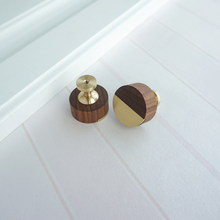 Load image into Gallery viewer, Modern Wood & Brass Cabinet Door & Drawer Knobs | Small Knobs, Furniture Handles, Cabinet Pulls