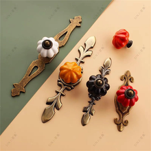 Load image into Gallery viewer, Ceramic Pumpkin & Antique Bronze Knobs, Pulls & Handles (Red, Black, White) | Vintage Dresser & Cabinet Hardware with Back Plate