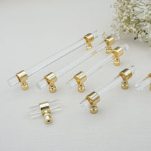 Load image into Gallery viewer, Customizable Acrylic Gold Clear Pulls, Knobs & Handles | Drawer, Dresser, Cabinet & Bathroom Hardware