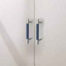 Load image into Gallery viewer, 3.78"-5" Dark Blue Leather & Brushed Nickel Pulls, Knobs & Handles | Drawer, Cabinet, Wardrobe & Dresser Hardware