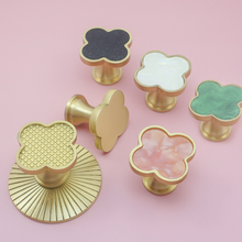 Load image into Gallery viewer, Modern Clover Knobs | Brass Plate & Acrylic Drawer Pulls, Dresser/Kitchen Cabinet Handles, Hardware