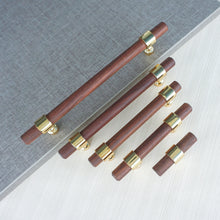 Load image into Gallery viewer, 2.5", 3", 4", 5", 8.8", 10" & 12.6" Walnut Wood & Polished Gold Drawer Pulls | Cabinet, Cupboard Handles, Dresser & Closet Knobs