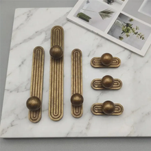 Load image into Gallery viewer, Vintage Cabinet Pulls with Backplate | Antique Gold Ball Bar Handles for Kitchen & Wardrobe