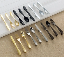 Load image into Gallery viewer, 3" (76mm) Spoon Fork Knife Pulls | Black, Bright Silver, Gold & Bronze Kitchen Cabinet, Drawer & Cupboard Handles, Knobs