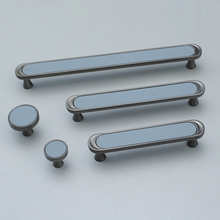Load image into Gallery viewer, 3.78"-7.55" Modern Nickel & Blue Leather Knobs & Pulls | Wardrobe, Dresser, Drawer & Cabinet Hardware Decor