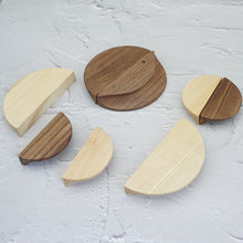 Load image into Gallery viewer, 1.25"-2.5" Ash & Black Walnut Wooden Semicircle (Half Moon) Pulls & Handles | Cabinet, Drawer, Dresser | Home Decor Hardware