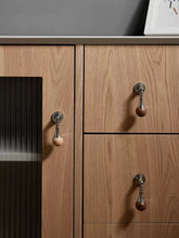 Load image into Gallery viewer, French Mid-Century Walnut Beech Wood Brass Pendant Pulls, Minimalist Drawer & Furniture Handles
