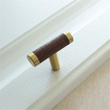 Load image into Gallery viewer, 3.75"-6.3" (160mm) Modern Walnut & Brass Pulls, Knobs & Handles | Wardrobe, Kitchen Cabinet, Closet & Dresser Hardware