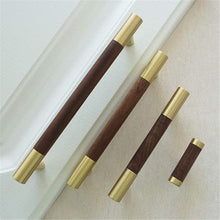 Load image into Gallery viewer, 3.75"-6.3" (160mm) Modern Walnut & Brass Pulls, Knobs & Handles | Wardrobe, Kitchen Cabinet, Closet & Dresser Hardware