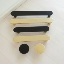 Load image into Gallery viewer, 3.78"-5.0" (96-128mm) Simple Modern Brushed Brass & Black Pulls, Knobs & Handles | Cabinet, Dresser, Drawer & Wardrobe Hardware