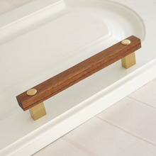 Load image into Gallery viewer, 3.75"-6.3" Wooden (Black Walnut) & Gold Brass Knobs, Pulls & Handles | Door, Kitchen Cabinet, Closet & Drawer Hardware