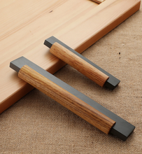 Load image into Gallery viewer, 3.75", 5", 6.3" (96, 128, 160mm) Black Beech & Brushed Steel Matte Aluminum Cabinet Pulls | Bar Handles for Dresser & Drawer