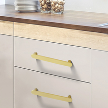 Load image into Gallery viewer, 3.78"-5.0" (96-128mm) Simple Modern Brushed Brass & Black Pulls, Knobs & Handles | Cabinet, Dresser, Drawer & Wardrobe Hardware