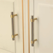 Load image into Gallery viewer, 3", 3.78", 5.0", 6.3", 7.55", 8.8" Stainless Steel & Brass Drawer Pulls | Modern Black Kitchen Cabinet Handles, Dresser & Wardrobe Cupboard Pulls