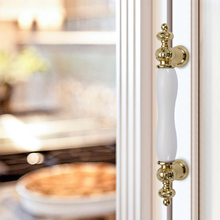 Load image into Gallery viewer, 2.5"-6.3" Shiny Gold & White Ceramic Knobs, Pulls & Handles | Dresser, Drawer, Kitchen Cabinet & Door Hardware