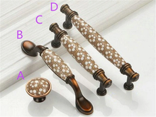 Load image into Gallery viewer, 3.78", 5" (96, 128mm) Ceramic Drawer Pulls | Rural Chic Brown, White & Brass/Bronze Vintage Kitchen & Cabinet Handles, Dresser Knobs