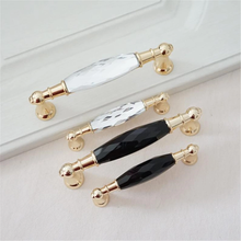 Load image into Gallery viewer, 3.75" 5" Gold Glass Kitchen Cabinet Door Handle Knob Crystal Drawer Pulls Dresser Handles Clear Black Hardware Pull Decor 96 128 mm