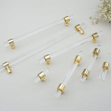 Load image into Gallery viewer, Customizable Acrylic Gold Clear Pulls, Knobs & Handles | Drawer, Dresser, Cabinet & Bathroom Hardware