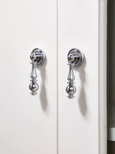 Load image into Gallery viewer, Polished Chrome Silver Brass French Pendant Pulls, Cream Style Minimalist Luxury Drop Handles for Drawers & Wardrobes