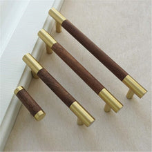 Load image into Gallery viewer, 3.75"-6.3" (160mm) Modern Walnut & Brass Pulls, Knobs & Handles | Wardrobe, Kitchen Cabinet, Closet & Dresser Hardware