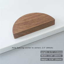 Load image into Gallery viewer, 1.25"-2.5" Ash & Black Walnut Wooden Semicircle (Half Moon) Pulls & Handles | Cabinet, Drawer, Dresser | Home Decor Hardware