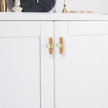 Load image into Gallery viewer, 2.5", 3", 3.78", 4", 5", 6.3", 8.8" & 10" Beech Wood & Gold Drawer Pulls | Cupboard Handles, Cabinet & Dresser Knobs, Closet Wardrobe Hardware