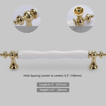 Load image into Gallery viewer, 2.5"-6.3" Shiny Gold & White Ceramic Knobs, Pulls & Handles | Dresser, Drawer, Kitchen Cabinet & Door Hardware