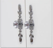 Load image into Gallery viewer, Bling Glass & Crystal Drawer Knobs | Silver Chrome Clear Dresser Handles | Cabinet Pulls with BackPlate | Furniture Hardware
