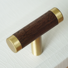 Load image into Gallery viewer, 3.75", 5", 6.3" (160mm) Walnut, Beech & Brass Wardrobe Handles | Modern Kitchen Cabinet Door Handles, Closet Drawer Pulls & Dresser Knobs