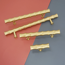 Load image into Gallery viewer, 3.0", 4.0", 5.0" Bamboo Solid Brass Drawer Pulls | Dresser, Kitchen & Wardrobe Handles, Cabinet Door Knobs, Hardware