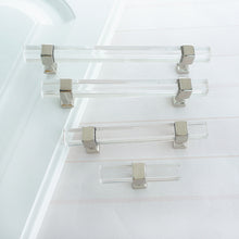 Load image into Gallery viewer, Square Silver Clear Acrylic Pulls, Knobs & Handles | Cabinet, Drawer, Dresser & Bathroom Hardware