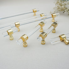 Load image into Gallery viewer, Customizable Acrylic Gold Clear Pulls, Knobs & Handles | Drawer, Dresser, Cabinet & Bathroom Hardware