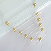 Load image into Gallery viewer, 2.5"-10" Acrylic & Brass Clear/Crystal Pulls, Knobs & Handles | Drawer, Dresser, Cabinet & Bathroom Hardware