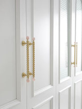 Load image into Gallery viewer, Light French Vintage Brass Knobs Inlaid Crystal & White Turquoise, Single Hole Small Handles for Drawers and Wardrobes