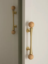 Load image into Gallery viewer, French Wood Brass Ball Long Pulls, Japanese Log Style Handles for Drawers & Wardrobes