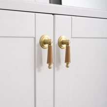 Load image into Gallery viewer, Brass Leather (Pink, Black, Blue, Brown Cowhide) Knobs | Cabinet, Door, Drawer & Dresser Hardware