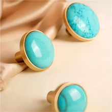 Load image into Gallery viewer, Tiger Stone, Turquoise Stone & Brass Knobs, Pulls & Handles | Cabinet, Drawer, Dresser, Kitchen & Cupboard Decor Hardware