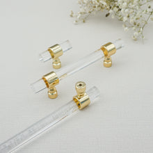 Load image into Gallery viewer, Customizable Acrylic Gold Clear Pulls, Knobs & Handles | Drawer, Dresser, Cabinet & Bathroom Hardware