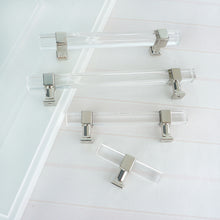 Load image into Gallery viewer, Square Silver Clear Acrylic Pulls, Knobs & Handles | Cabinet, Drawer, Dresser & Bathroom Hardware