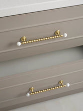 Load image into Gallery viewer, Light French Vintage Brass Knobs Inlaid Crystal & White Turquoise, Single Hole Small Handles for Drawers and Wardrobes