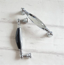Load image into Gallery viewer, 3.78", 5" (96, 128mm) Glass & Crystal Dresser Handles | Chrome Clear Silver Black Modern Drawer Pulls, Cupboard & Cabinet Knobs, Home Hardware