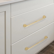 Load image into Gallery viewer, 3.78", 5" & 7.55" Brushed Brass Drawer Handles | Cabinet Knobs, Kitchen Pulls & Dresser Hardware | Furniture & Cabinet Hardware