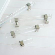 Load image into Gallery viewer, Square Silver Clear Acrylic Pulls, Knobs & Handles | Cabinet, Drawer, Dresser & Bathroom Hardware