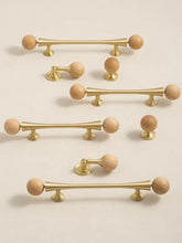 Load image into Gallery viewer, French Wood Brass Ball Long Pulls, Japanese Log Style Handles for Drawers & Wardrobes