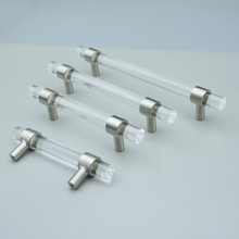 Load image into Gallery viewer, Customizable Clear Acrylic & Brushed Nickel Pulls | Drawer & Dresser Knobs, Cabinet Door & Bathroom Handles, Bar Pull Hardware