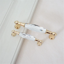 Load image into Gallery viewer, 3.75" 5" Gold Glass Kitchen Cabinet Door Handle Knob Crystal Drawer Pulls Dresser Handles Clear Black Hardware Pull Decor 96 128 mm